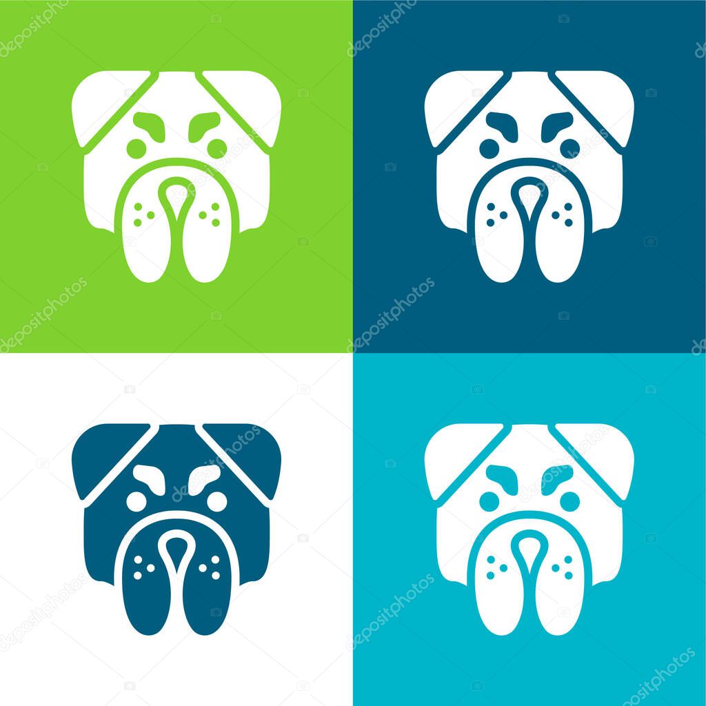 Angry Bulldog Face Flat four color minimal icon set