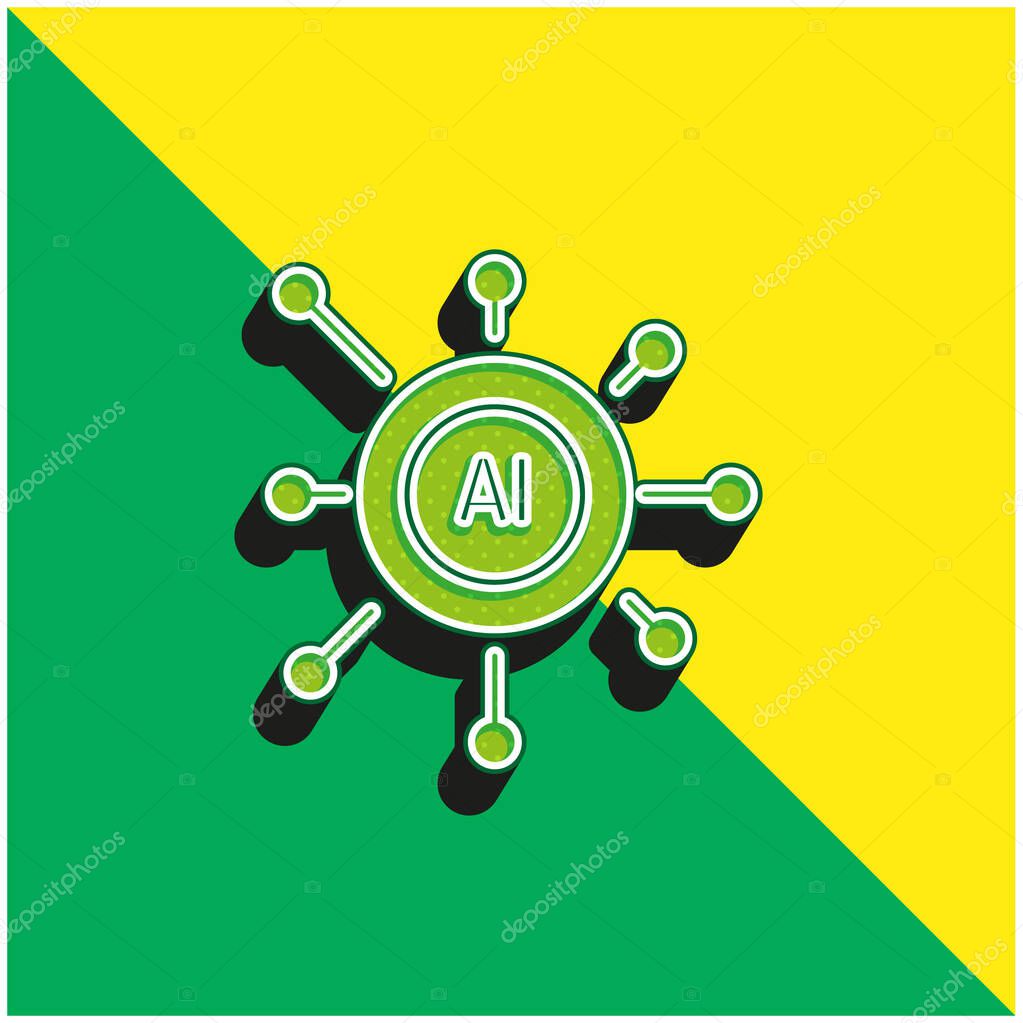 Artificial Intelligence Green and yellow modern 3d vector icon logo