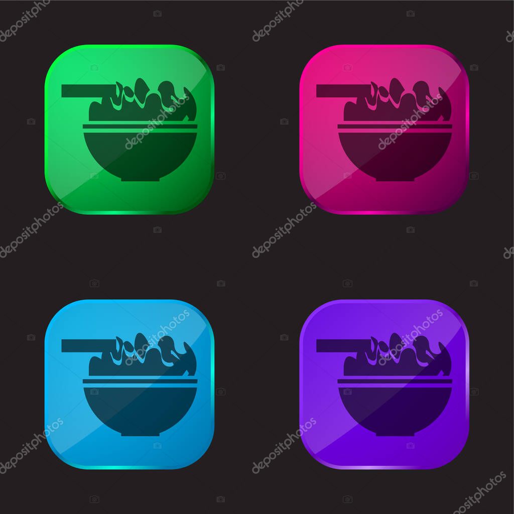 Bowl With Chinese Food four color glass button icon