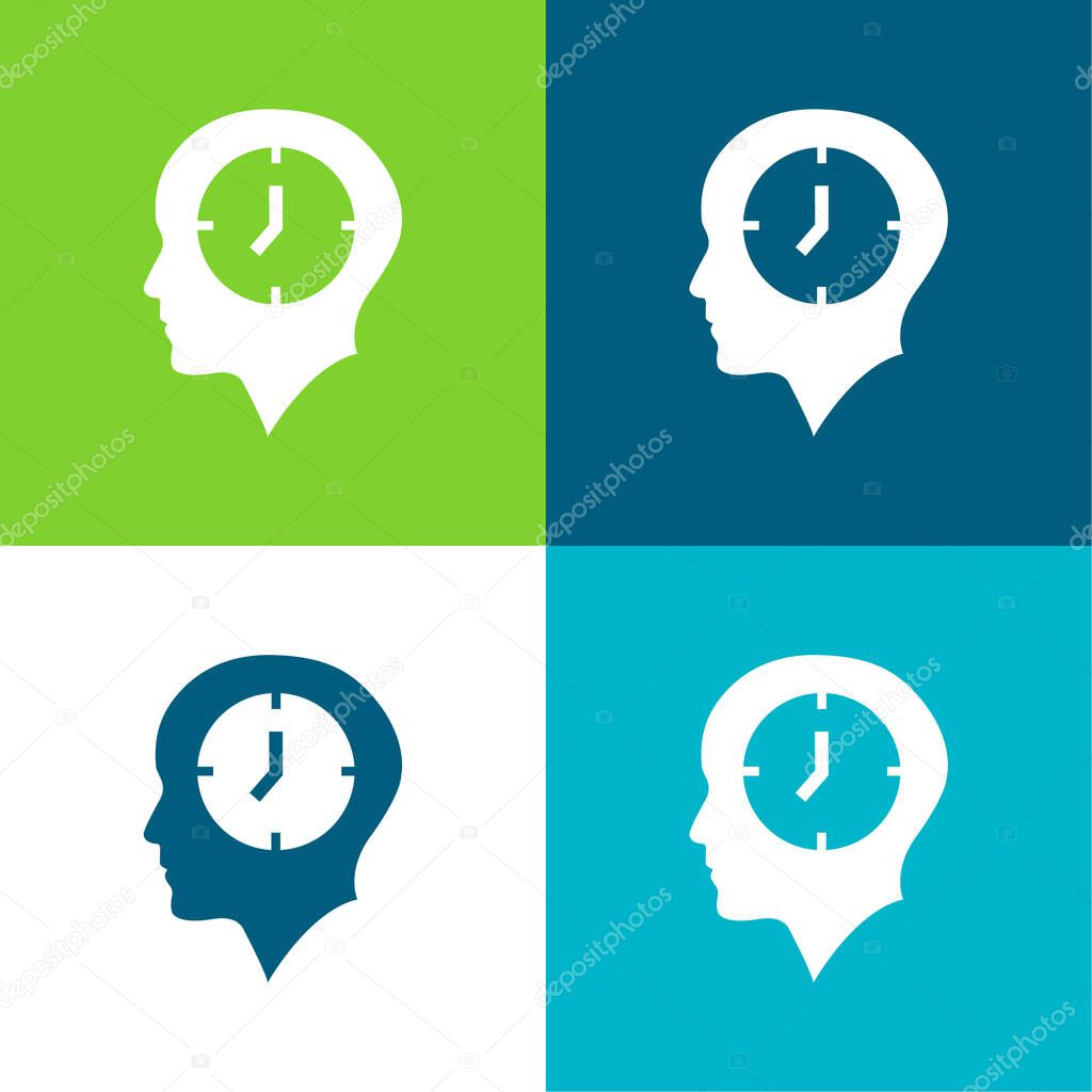 Bald Head With A Clock Flat four color minimal icon set