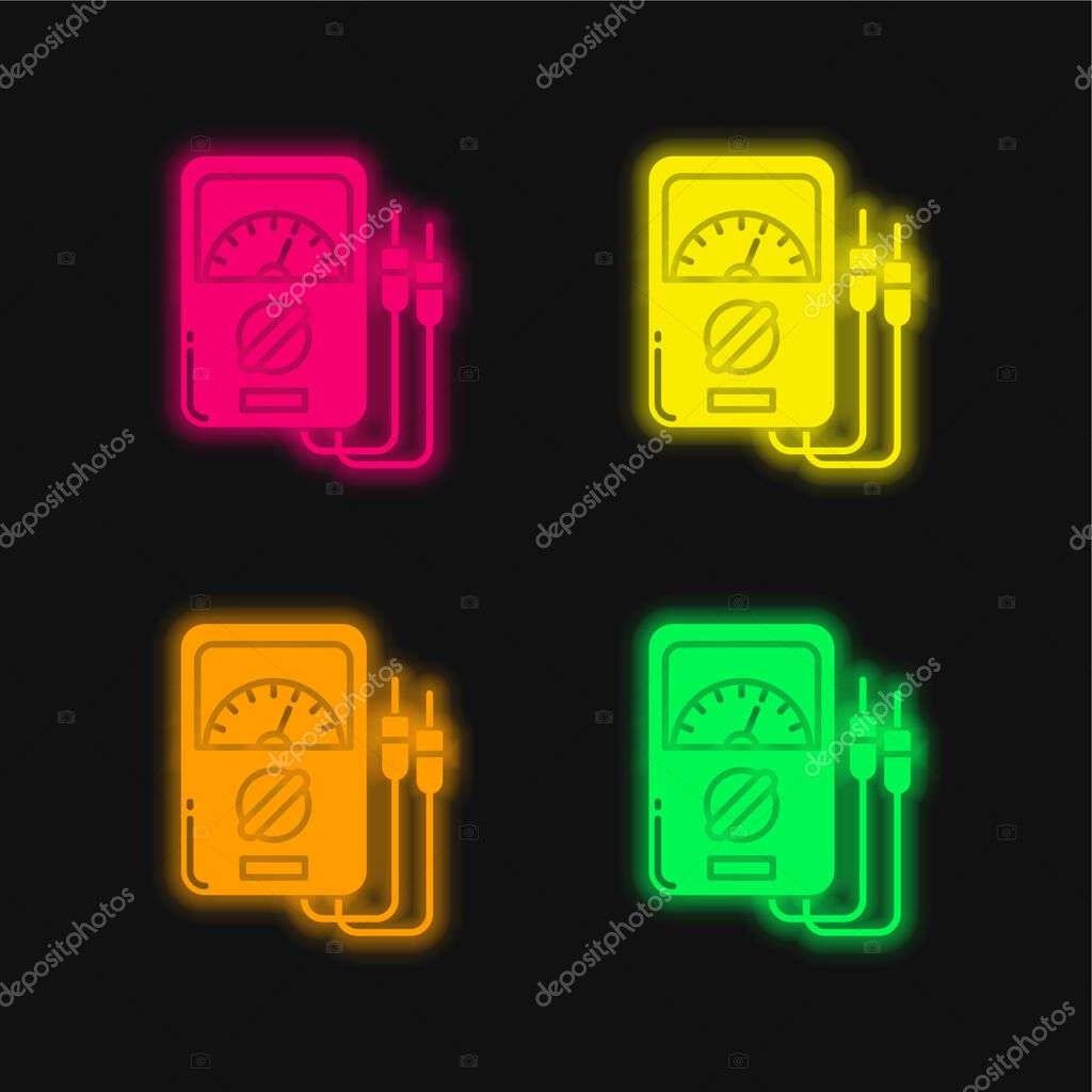 Ammeter four color glowing neon vector icon