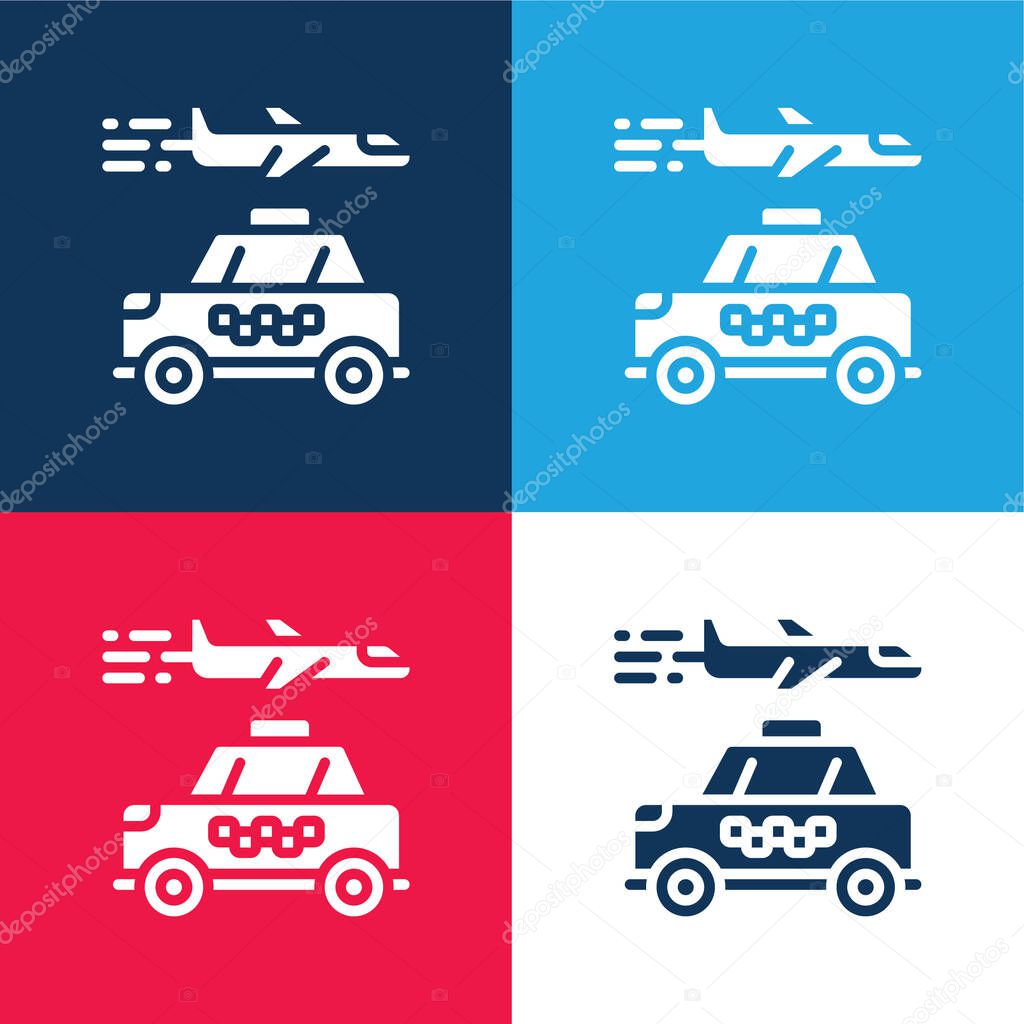 Airport blue and red four color minimal icon set