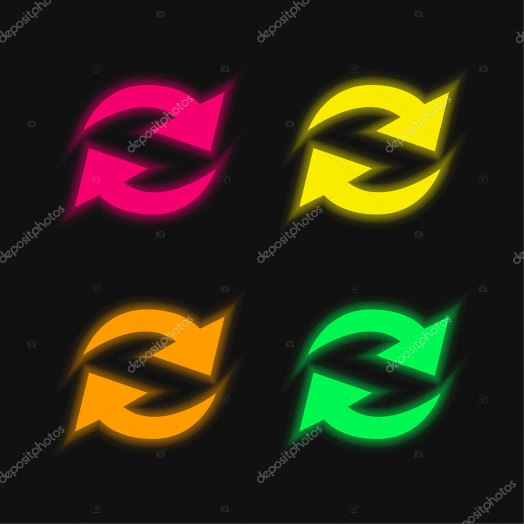 Actualize Arrows Couple In Circle four color glowing neon vector icon