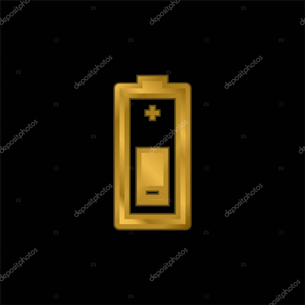 Battery gold plated metalic icon or logo vector