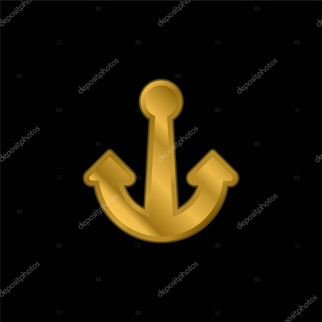 Boat Anchor gold plated metalic icon or logo vector