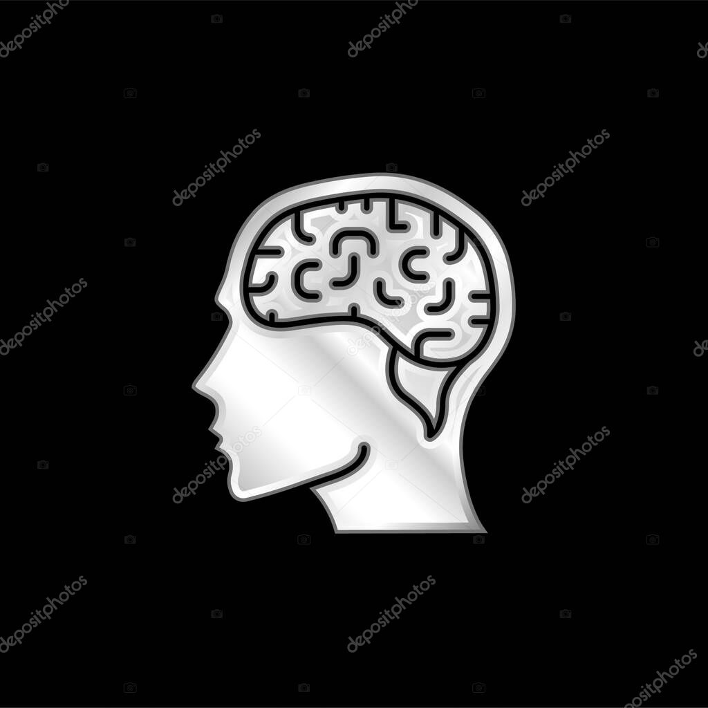 Brain silver plated metallic icon