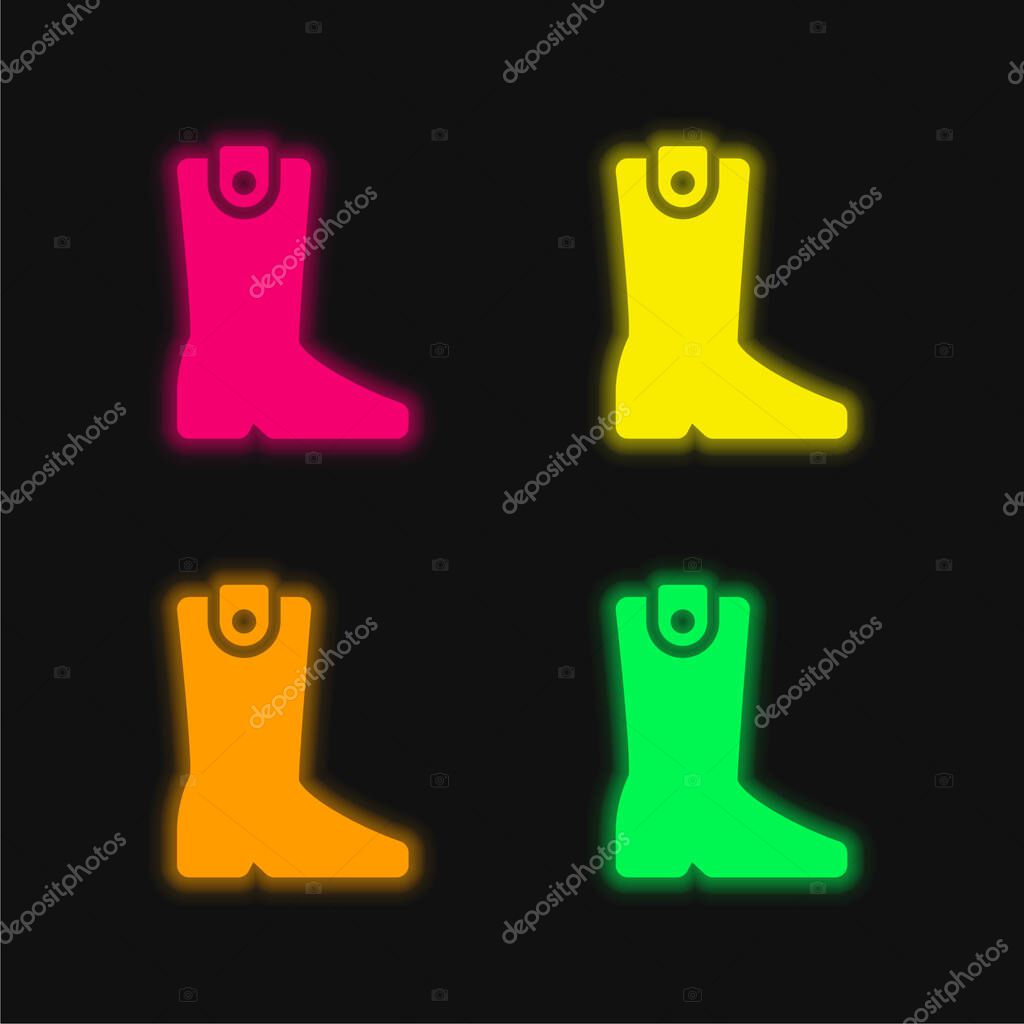 Boot four color glowing neon vector icon