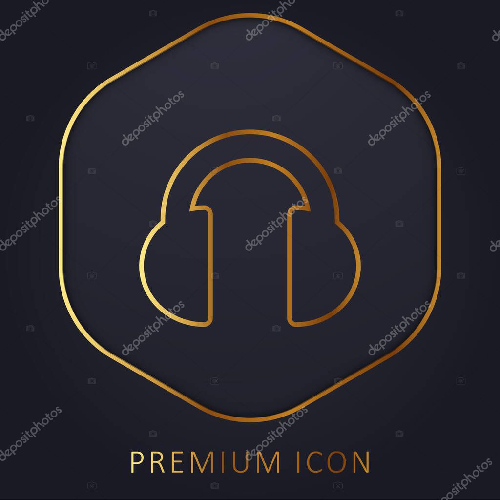 Black Headphones golden line premium logo or icon