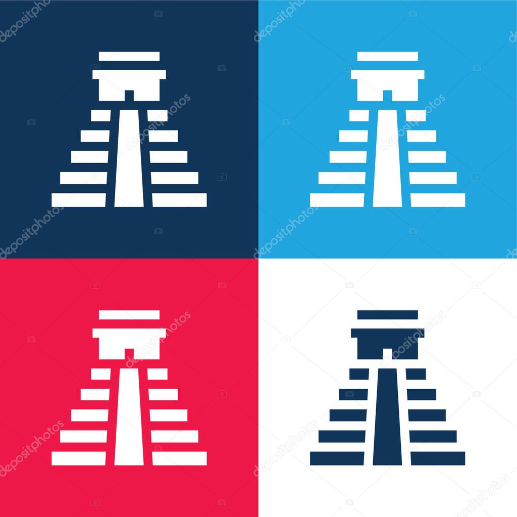 Aztec Pyramid blue and red four color minimal icon set