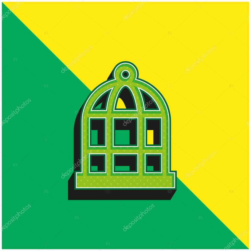 Bird Cage Green and yellow modern 3d vector icon logo