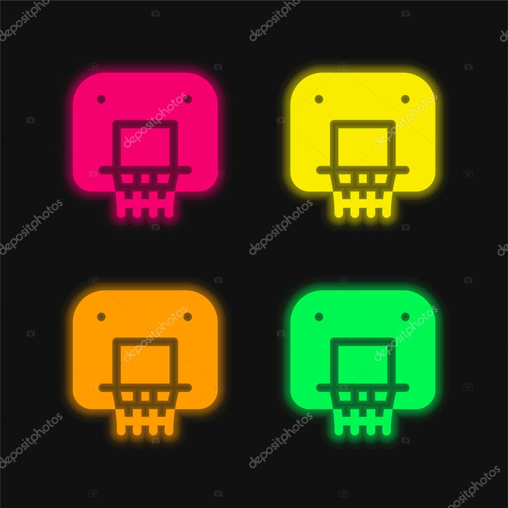 Backboard four color glowing neon vector icon