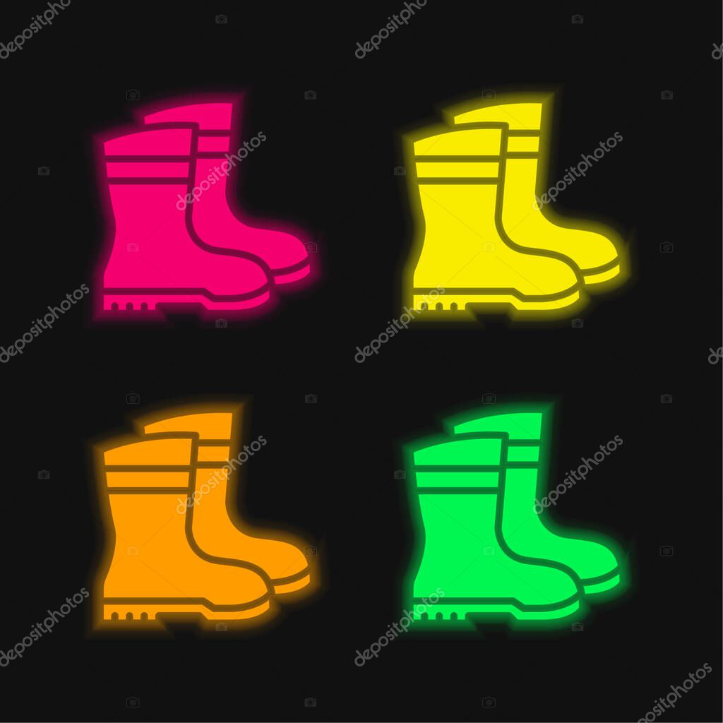 Boots four color glowing neon vector icon