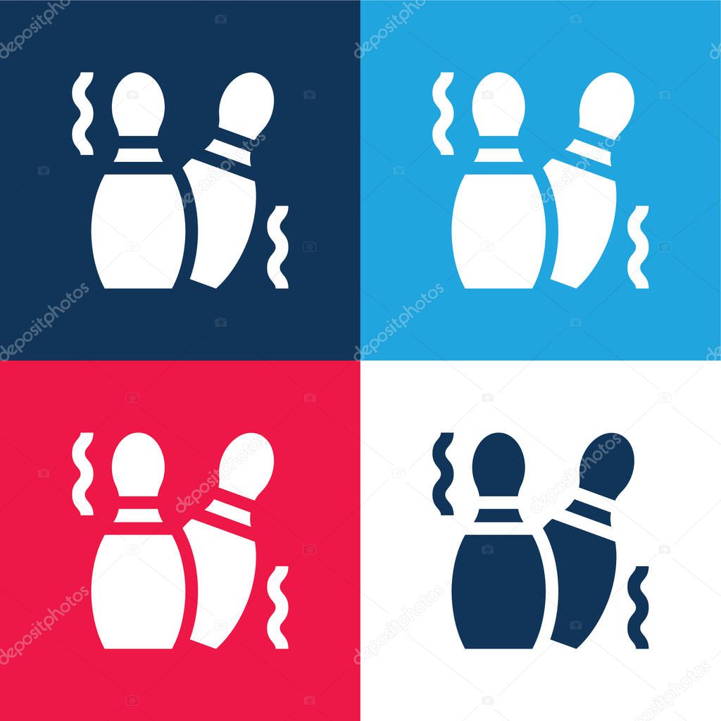 Bowling Pins blue and red four color minimal icon set