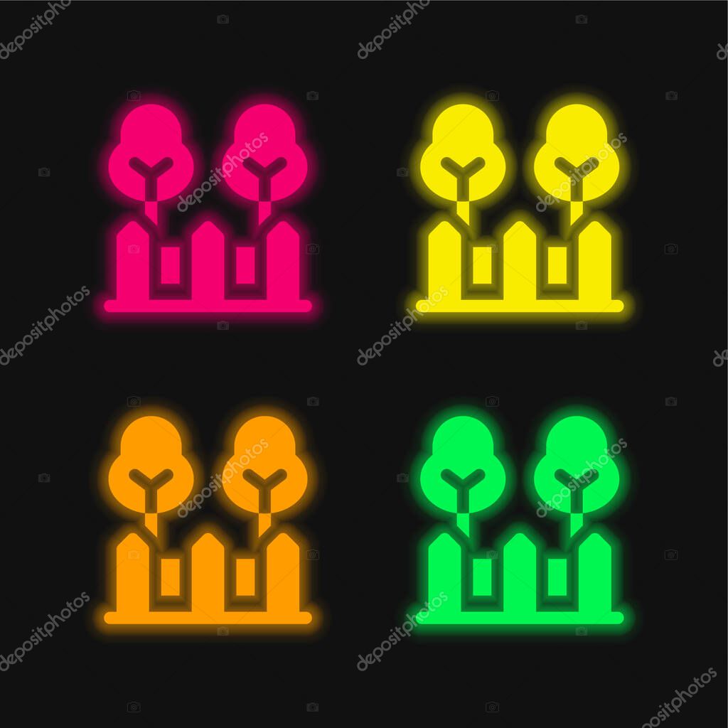 Backyard four color glowing neon vector icon