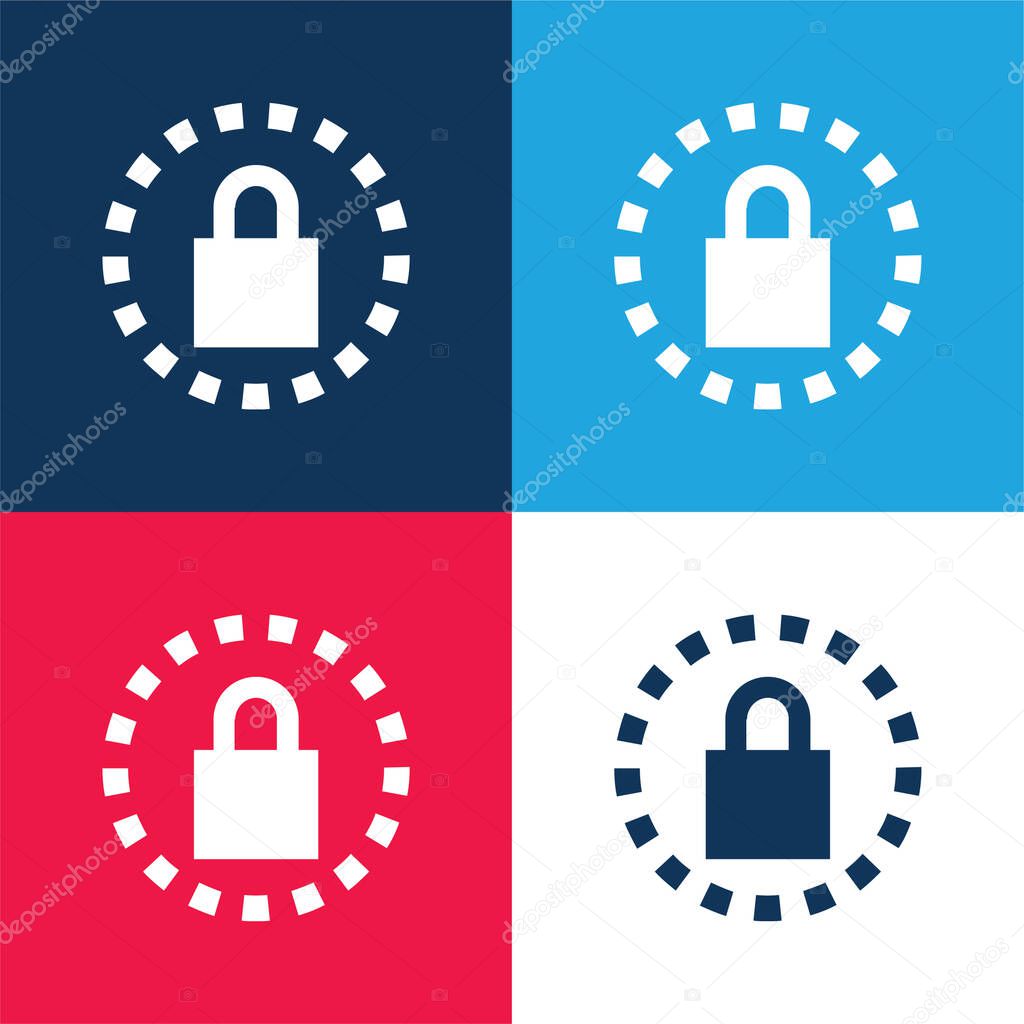Alarm Clock Security blue and red four color minimal icon set
