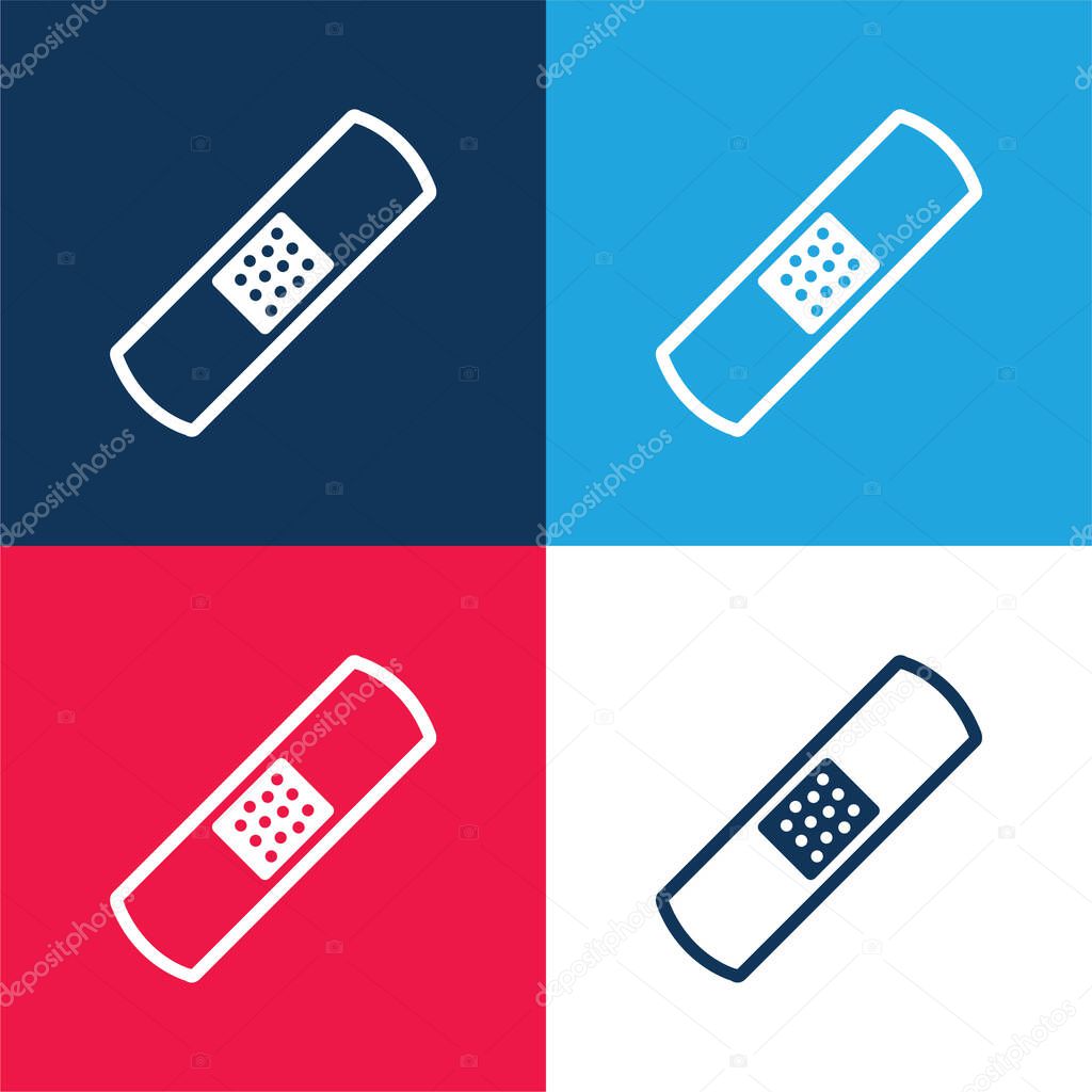 Band Aid Outline Variant blue and red four color minimal icon set