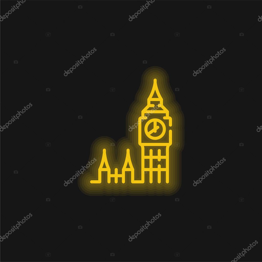 Big Ben yellow glowing neon icon