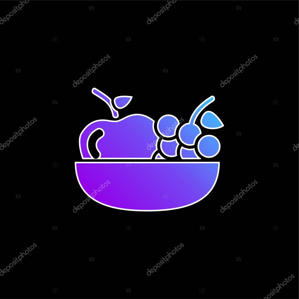 Apple And Grapes On A Bowl blue gradient vector icon