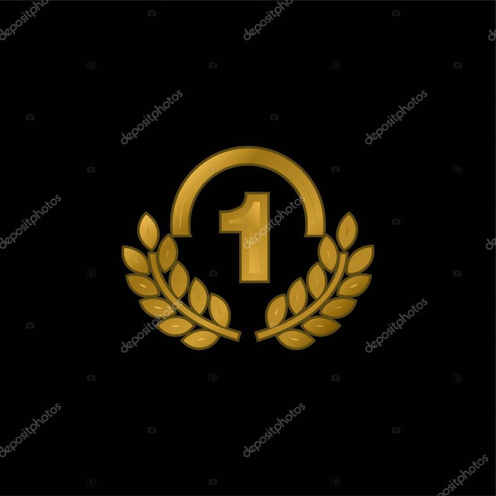 Award Medal Of Number One With Olive Branches gold plated metalic icon or logo vector