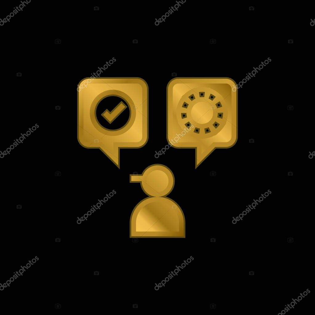 Accept gold plated metalic icon or logo vector