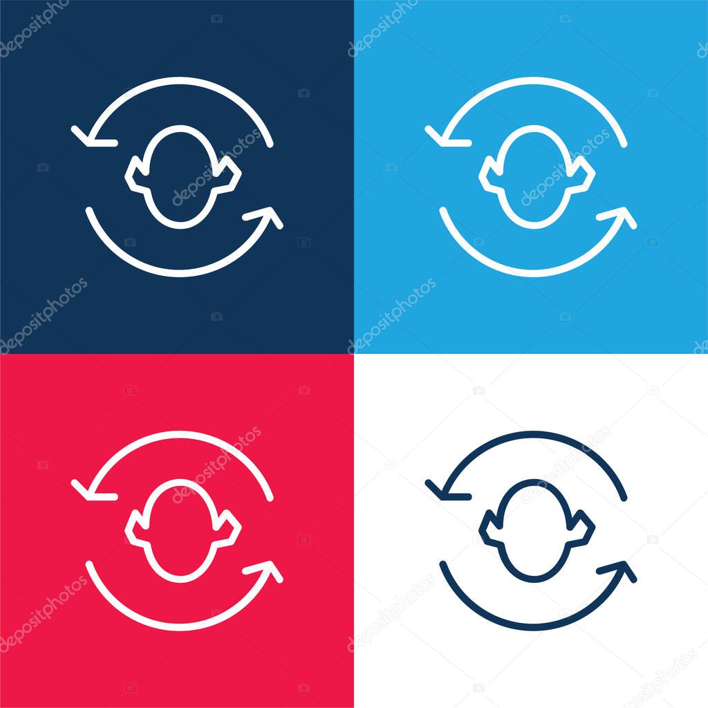 Arrows Couple Around A Head Silhouette blue and red four color minimal icon set