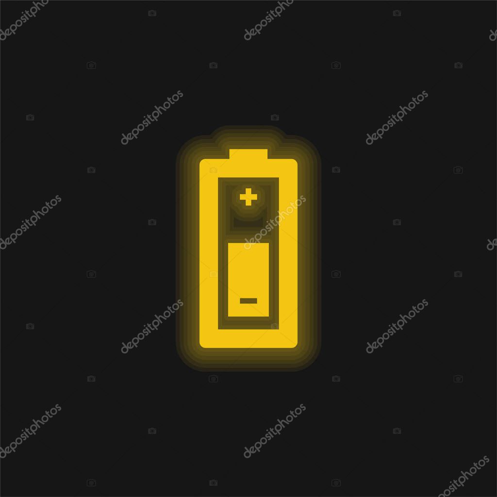 Battery yellow glowing neon icon