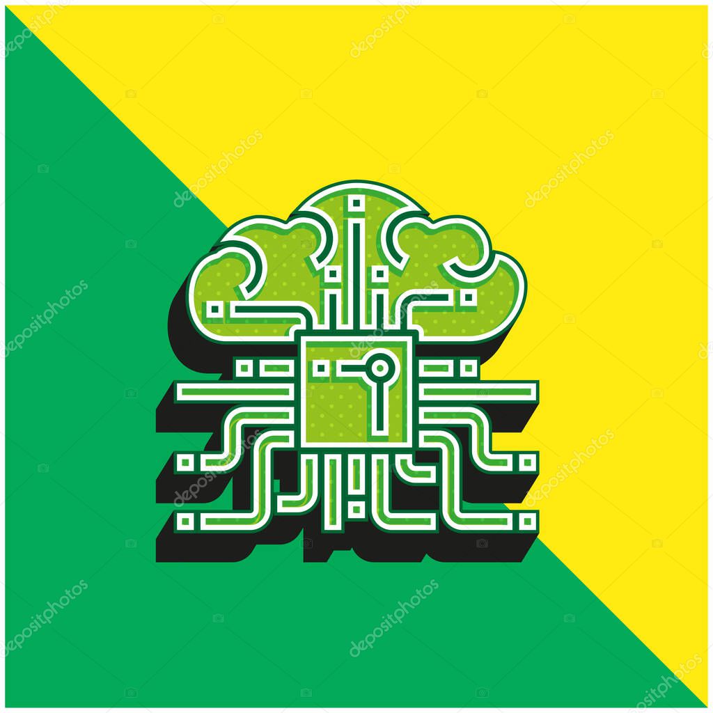 Brain Green and yellow modern 3d vector icon logo