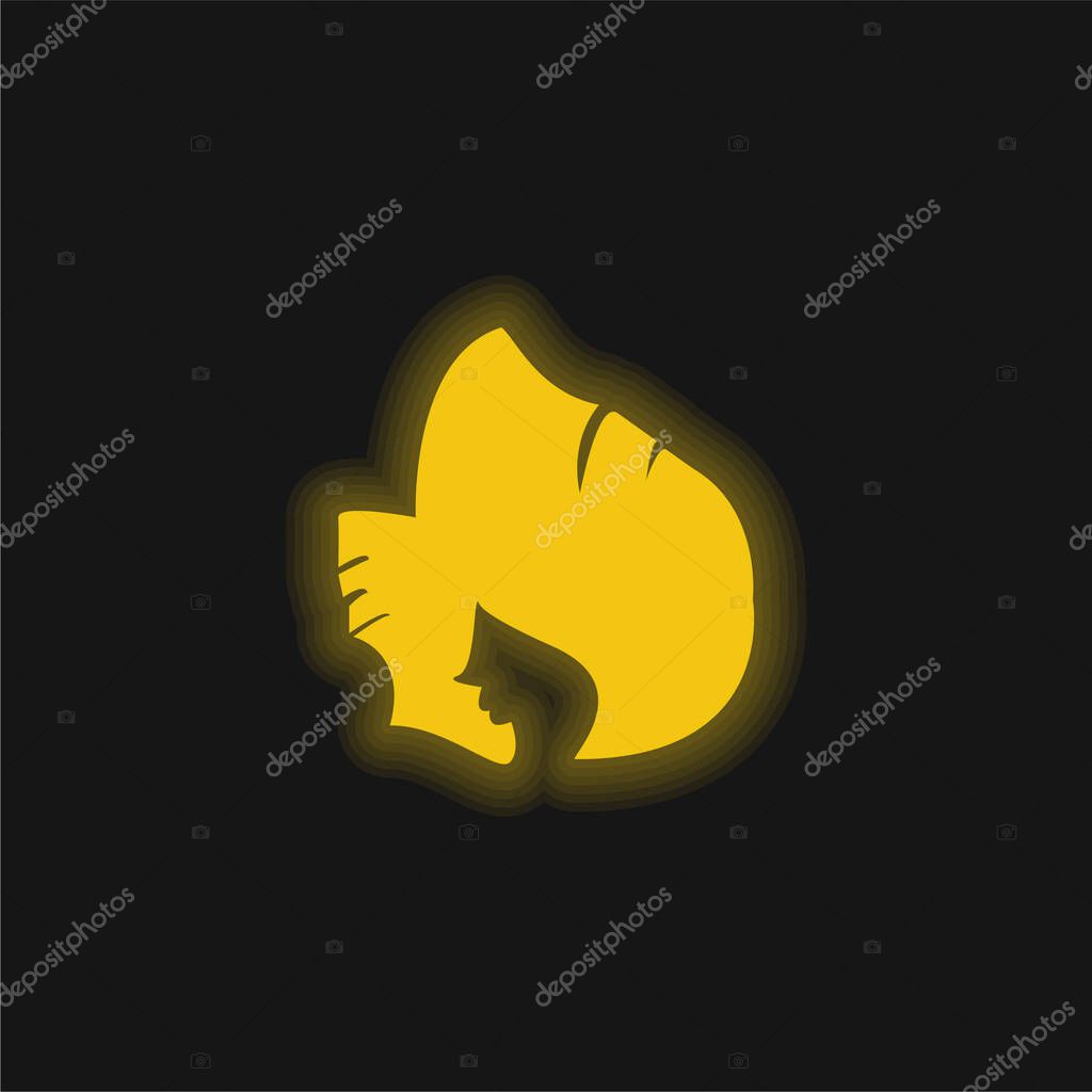 Black Long Hair yellow glowing neon icon