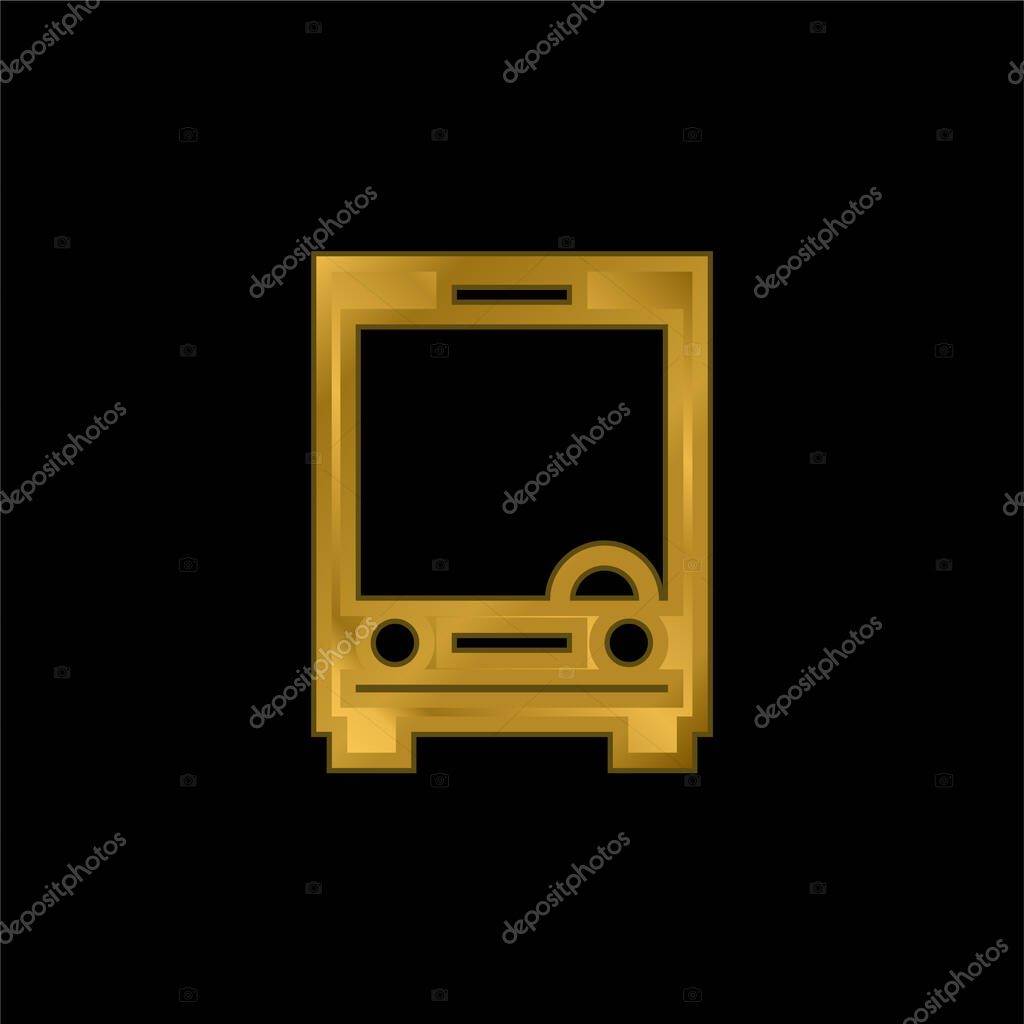 Big Bus Front gold plated metalic icon or logo vector