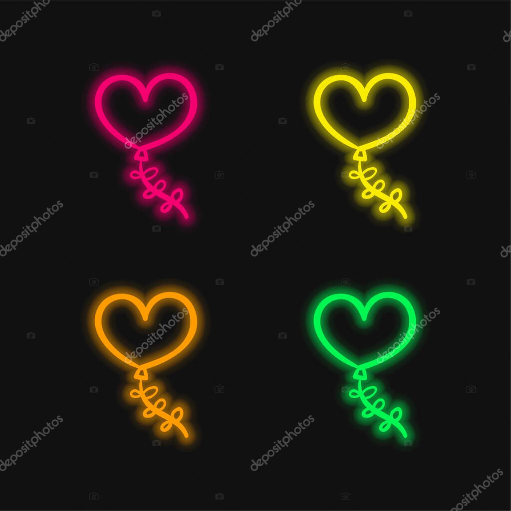 Balloon four color glowing neon vector icon
