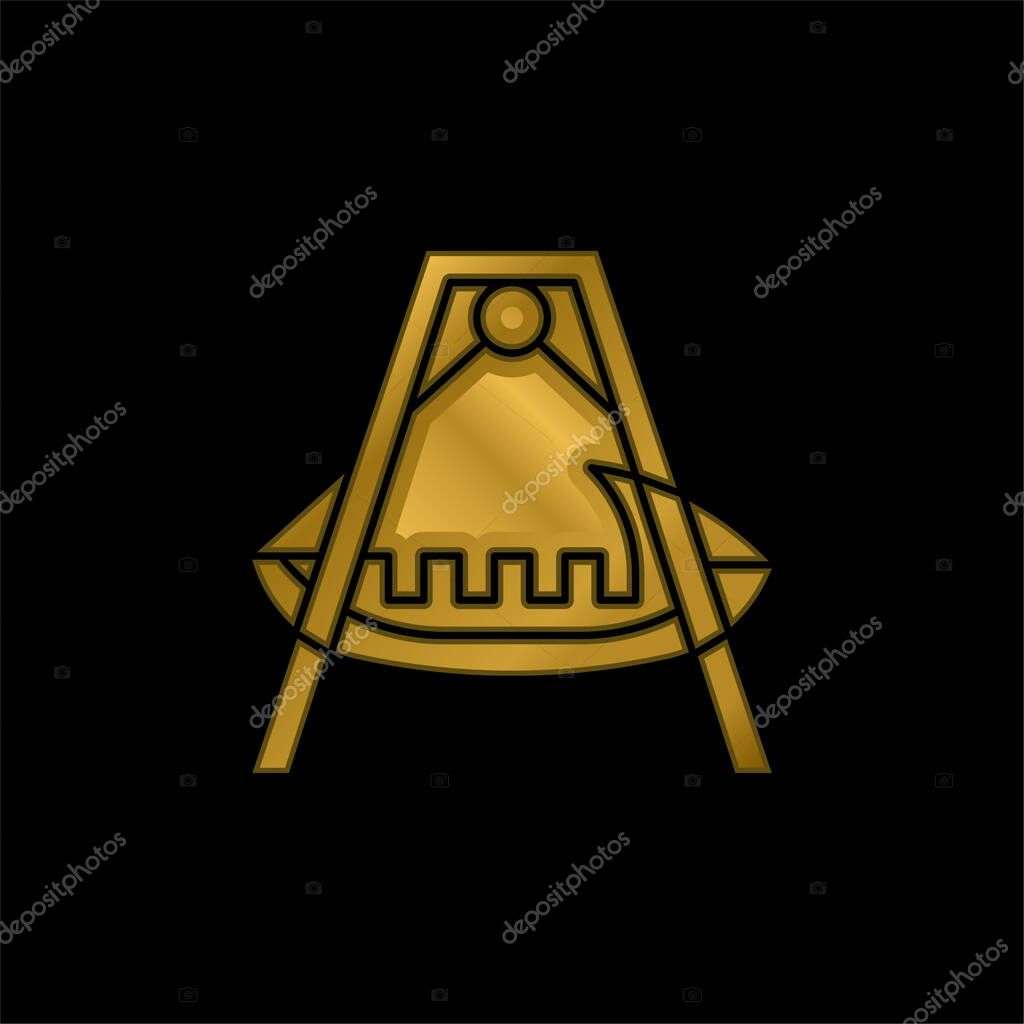 Boat gold plated metalic icon or logo vector