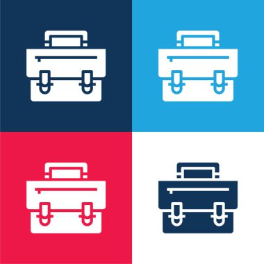 Evrak çantası mavi ve kırmızı dört renk minimal simge kümesi