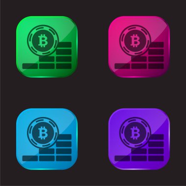 Bitcoin Yükselen Sikke Dört Renkli Cam Düğme Simgesi