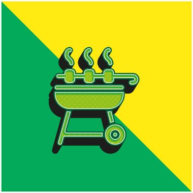 Barbekü Yeşil ve Sarı Modern 3D vektör simgesi logosu