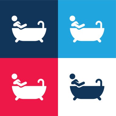 Banyo mavi ve kırmızı dört renk minimal simge kümesi