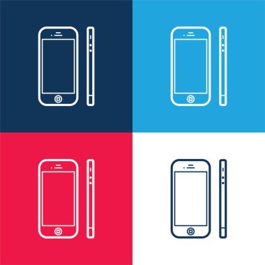 Apple İphone 4 from Front and Side View mavi ve kırmızı 4 renk minimal simgesi