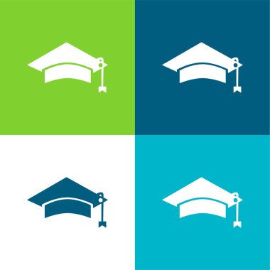 Black Graduation Cap Tool Of University Student For Head Flat four color minimal icon set clipart