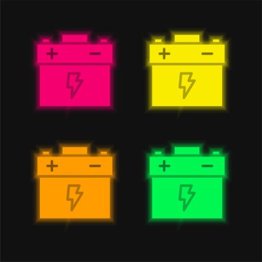 Pil dört renk parlayan neon vektör simgesi