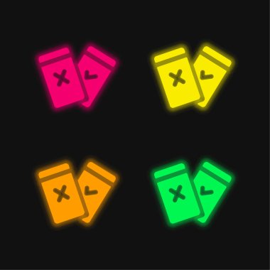 Amonestation dört renk parlayan neon vektör simgesi