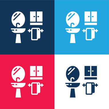 Banyo mavi ve kırmızı dört renk minimal simge seti