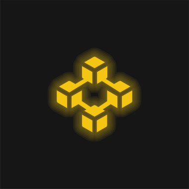 Blok zinciri sarı parlak neon simgesi