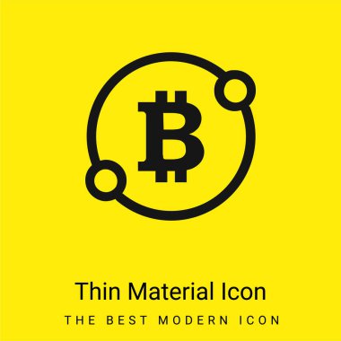İki Noktayla Bir Çemberde Bitcoin İşareti Simgeyi Asgari Parlak Sarı Madde Simgesine Bağlar