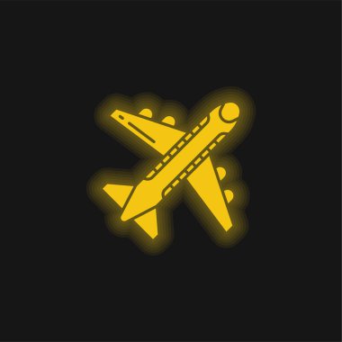 Uçak sarı parlayan neon simgesi