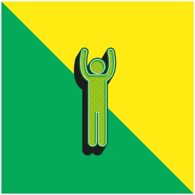 Silueti Yukarı Kollar Yeşil ve Sarı 3D vektör simgesi