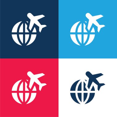 Airplane blue and red four color minimal icon set clipart