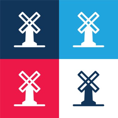Big Windmill blue and red four color minimal icon set clipart