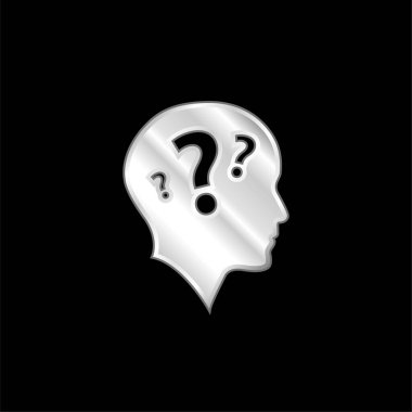 Bald Head Side View With Three Question Marks silver plated metallic icon clipart