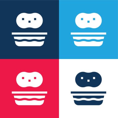 Banyo mavi ve kırmızı dört renk minimal simge kümesi