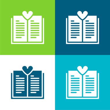 Kitap Düz 4 renk minimal simgesi seti