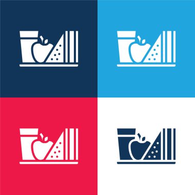 Kahvaltı mavi ve kırmızı dört renk minimal simge kümesi